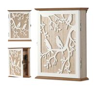 Boîte à Clés en Bois, Boite a Clef Decorative Armoire a Clef Murale avec 6 Crochets à Clés, pour Entrée, Chambre, Couloir, Garages, Bureaux -Blanc Vintage 26,5 x 20 x 6 cm