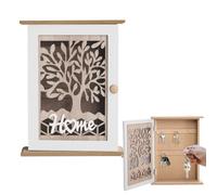 Boîte à Clés en Bois, Boite a Clef Decorative Armoire a Clef Murale avec 6 Crochets à Clés, pour Entrée, Chambre, Couloir, Garages, Bureaux -Blanc Vintage 26,5 x 20 x 6 cm (Motivo de árbol)