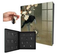Boîte à clés métal & Verre 30x30x5 cm Corbeau et Fleurs Porte Gauche Noir