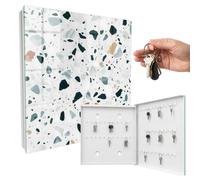 Boîte à clés métal & Verre 30x30x5 cm Galets colorés Porte Droite Blanc