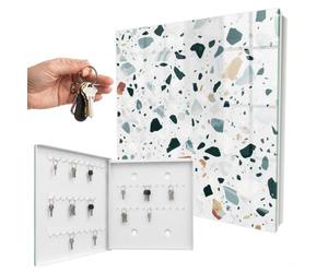 Boîte à clés métal & Verre 30x30x5 cm Galets colorés Porte Gauche Blanc