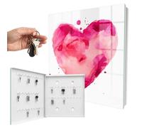 Boîte à clés Murale en Verre 30x30x5 cm Cœur d'amour Porte Gauche Blanc
