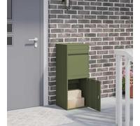 Boîte à colis rectangulaire en acier - 41 x 38 x 103 cm - Vert olive - Avec porte à charnière, poignée de meuble et serrure à loquet pour un rangement sûr des colis