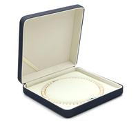 Boîte à colliers et perles en cuir synthétique, rangement à bijoux rond rainuré avec doublure en velours for colliers et perles Emballage cadeau(Gray-blue)