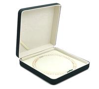 Boîte à colliers et perles en cuir synthétique, rangement à bijoux rond rainuré avec doublure en velours for colliers et perles Emballage cadeau(Dark green)