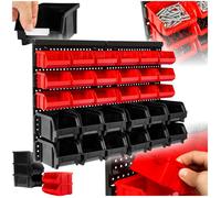 BOITE A COMPARTIMENT - TECTAKE - Étagère murale avec bacs de rangement 12 Grandes et 18 moyennes boîtes pliables - Noir