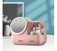 Boîte à cosmétiques Organiseur de maquillage avec lumière LED, miroir HD Recharge USB avec un sèche-cheveux Rose