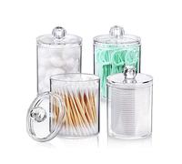 Boîte à Coton Tige, 4pcs Distributeur de Coton Tiges Support De Coton-Tige Boîte de Rangement Transparent avec Couvercle Porte Coton Tige Organisateur de Maquillage pour Chambre Salle de Bain