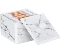Boîte À Coton Tige, Boîte De Rangement Avec Couvercle Support D'écouvillon Coton Style De Marbre, Boîte De Stockage De Coton Maquillage Cosmétique Pour Chambre Salle De Bain, Marbre Blanc