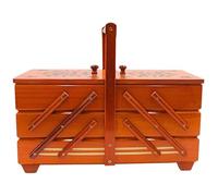 Boîte à couture de qualité supérieure en bois plaqué avec 7 compartiments en acajou - Dimensions (L x l x H) : 42 x 20 x 21 cm