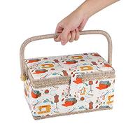 Boîte à Couture Panier à Couture Portable Panier Kit de Couture avec Poignée Organiseur pour Aiguilles à Coudre Fils Epingles Ruban à Mesurer Accessoires 27.8 x 18 x 14.5 cm