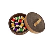 Boîte à couture ronde en bois à l'échelle 1/12 pour maisons de poupées, accessoires d'artisanat antique, boîte à couture miniature en bois avec compartiments
