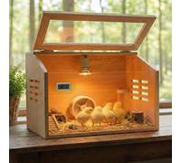Boîte à couveuse en bois épais pour poussins avec trous pré-percés, lampe chauffante et thermomètre inclus, convient pour poussins, canards, cailles, hamsters et petits animaux, 39,9 x 30,5 x 30,5 cm
