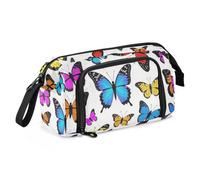 Boîte à crayons beige avec silhouette de papillon de dessin animé - Grande capacité - Sac de rangement multifonction pour enfants - Fournitures scolaires