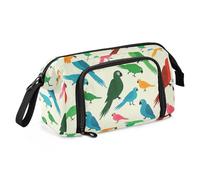 Boîte à crayons beige avec silhouette de perroquet de dessin animé - Grande capacité - Indispensable pour l'école - Légère - Fournitures scolaires pour filles