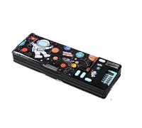 Boîte à crayons en plastique avec calculatrice intégrée pour étudiants du primaire - Trousse à crayons ouverte double face créative multifonction, Noir , Mode