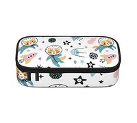 Boîte à crayons grande capacité Funny Cat Astronaut Space White School Pen Pouch pour garçons filles enfants double compartiment papeterie rangement sac à crayons avec étui à crayons à fermeture écl