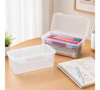 Boîte à crayons transparente en plastique rigide avec couvercle à pression | Corps transparent, fermeture à bouton-pression, design empilable, rangement de marqueur, organisateur de loisirs créatifs