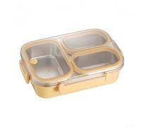 Boîte à déjeuner à 3 compartiments en acier inoxydable pour bureau et extérieur, étanche et résistante aux déversements, passe au lave-vaisselle, plateau amovible, verrous latéraux sécurisés (jaune)