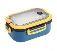Boîte à déjeuner à trois compartiments | Récipient alimentaire anti-fuite avec joint en silicone | Passe au micro-ondes et au lave-vaisselle | PP pour bureau, voyage, école | 21,5 x 8,2 cm (bleu)