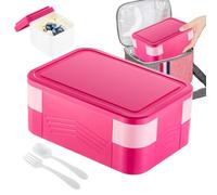 Boîte à déjeuner - Boîte à déjeuner Bénto en polypropylène de qualité alimentaire | 19,5 cm empilable anti-fuite fourchette cuillère sauce ensemble | Garde les repas organisés frais, pratique pour le