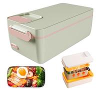 Boîte à déjeuner chauffante électrique sans fil rechargeable avec récipient en acier inoxydable de 1 L, joint auto-chauffant, chauffe-aliments portable pour l'école, le bureau, le camping, vert - É