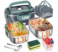 Boîte à déjeuner électrique chauffante pour adultes avec lot de 2 récipients de 1,5 L, portable 100 W 3 en 1 pour homme, chauffe-nourriture portable, 12 V/24 V/110 V pour voiture, camion, bureau