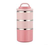 Boîte à déjeuner empilable à 3 étages en acier inoxydable SS304 non réactif avec joint d'intégrité et sac de transport intégré (rose)