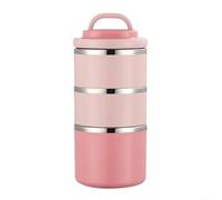 Boîte à déjeuner empilable à 3 niveaux en acier inoxydable avec sac isotherme, joints en silicone anti-fuite pour le travail, l'école, les voyages en plein air, SS304, bleu (rose)