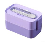 Boîte à déjeuner empilable étanche à 2 couches pour adultes, joints et boucles en silicone pour une fermeture sécurisée, passe au micro-ondes et au lave-vaisselle, fourchette et cuillère (violet)