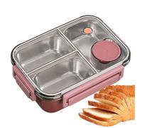 Boîte à déjeuner en acier inoxydable 304 avec 3 compartiments - 22,5 x 16,5 x 7 cm - Étanche - Ne convient pas pour le chauffage au micro-ondes - Conteneurs divisés pour la préparation des repas