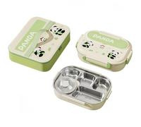 Boîte à déjeuner en acier inoxydable avec 5 compartiments anti-fuite pour le bureau, l'école, les voyages en plein air, comprend un sac, un bol, une cuillère et des baguettes, passe au lave-vaisselle