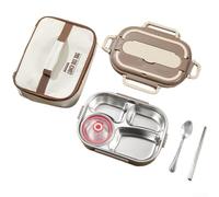 Boîte à déjeuner en acier inoxydable avec poignée, passe au micro-ondes, récipient compartimenté étanche, étanche, pour l'école, le travail, les voyages, crème (D)