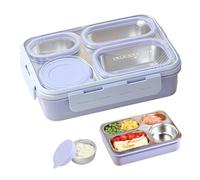 Boîte à déjeuner en acier inoxydable, boîte à déjeuner en acier inoxydable, récipient à 4 compartiments, récipients alimentaires étanches avec bol à soupe et cuillère en métal