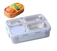 Boîte à déjeuner en acier inoxydable - Boîte à goûter pour , récipient à déjeuner anti-fuite, grande capacité, 4 compartiments de stockage, récipient alimentaire pour bureaux, camping, école, v