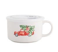 Boîte à déjeuner en porcelaine - Grande tasse de Noël - Avec anse et couvercle - 800 ml (voiture avec sapin)