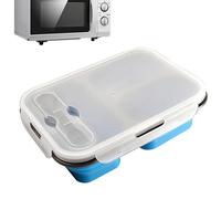 Boîte À Déjeuner En Silicone - Conception Pliable À 3 Compartiments, Matériau Sans BPA, Cuillère Incluse, Construction Anti-fuite | Pour Adultes École Bureau Pique-nique Voyage Micro-ondes Lav