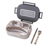 Boîte à déjeuner étanche avec construction en acier inoxydable 304, plusieurs compartiments pour l'organisation des aliments et des ustensiles, passe au lave-vaisselle et passe au micro-ondes (3 +