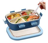 Boîte à déjeuner étanche en acier inoxydable 3 sections 850 ml | Plateau en métal durable facile à nettoyer compatible avec sac à dos, sac isotherme, sac fourre-tout de voyage 22,8 x 16,5 x