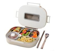Boîte à déjeuner étanche en acier inoxydable 304 avec compartiments et rangement d'ustensiles, conçue pour le stockage des aliments portable, passe au micro-ondes et au lave-vaisselle (5 + blanc)