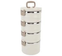 Boîte à Déjeuner Isolée à 4 Niveaux, Boîte à Ronde Empilable de Grande capacité pour le Bureau et L'extérieur en Acier Inoxydable 304 (Beige)