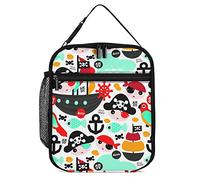 Boîte à déjeuner isotherme Funny Pirates Sac à déjeuner portable réutilisable avec poche latérale, Ocean Boat Fish Petit sac isotherme pour repas pour bureau de travail
