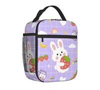 Boîte à déjeuner isotherme Kawaii Lapin Fraise pour femmes hommes adultes Sac à déjeuner isotherme réutilisable étanche Bento Sac fourre-tout pour le travail, la randonnée, la plage, le pique-nique