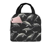 Boîte à déjeuner isotherme pour homme et femme - Petit sac à déjeuner avec poche avant de 20,3 x 12,7 cm - Imprimé dauphins noirs