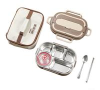 Boîte à déjeuner multi-compartiments en acier inoxydable avec fermeture hermétique passant au micro-ondes et verrous étanches (E)