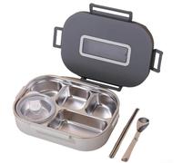 Boîte à déjeuner portable en acier inoxydable 304 étanche avec deux compartiments et porte-ustensiles pour transporter des aliments organisé et résistant aux déversements (5 + gris)
