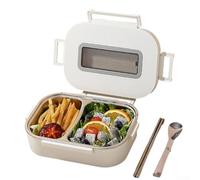 Boîte à déjeuner portable en acier inoxydable 304 étanche avec deux compartiments et rangement d'ustensiles, récipient alimentaire pour repas au travail ou à l'école (2 + blanc)
