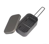 Boîte à déjeuner portable en aluminium avec cuiseur vapeur et grille - Ensemble de cuisine d'extérieur léger pour pique-nique, barbecue, randonnée - Compact 16,5 x 9,8 x 6,5 cm (noir)