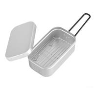 Boîte à déjeuner portable en aluminium avec cuiseur vapeur et grille - Ensemble de cuisine d'extérieur léger pour pique-nique, barbecue, randonnée - Compact 16,5 x 9,8 x 6,5 cm (argenté)