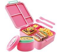 boîte à déjeuner pour enfant avec compartiments - 1700 ml - Capacité : 1700 ml - Fourchette à cuillère - Bol à soupe - Boîte de pique-nique portable - Preuve de fuite - Pour les voyages en